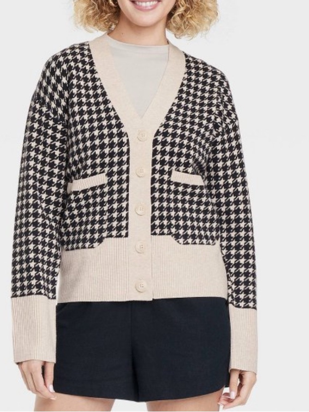 A New Day Houndstooth Button Front Cardigan Sweater XS